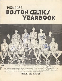 1956-57 Boston Celtics Team Signed Yearbook with 18 Signatures Including Red Auerbach, Bob Cousy, Bill Sharman and Tom Heinson (JSA)